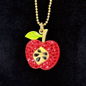 Vintage Betsy Johnson brasstone weighted Red Bling Apple pendant necklace
